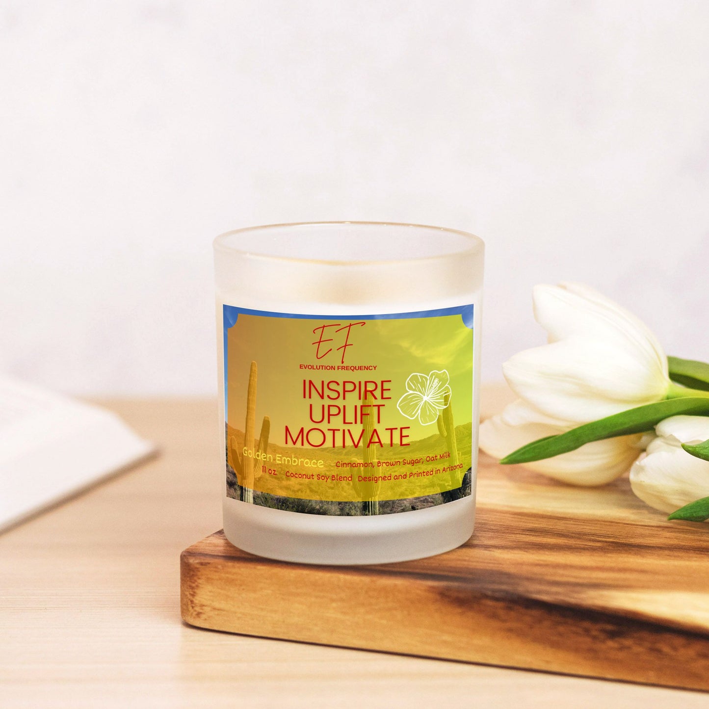 Golden Embrace - Luxury Candle Frosted Glass (Hand Poured 11 oz)