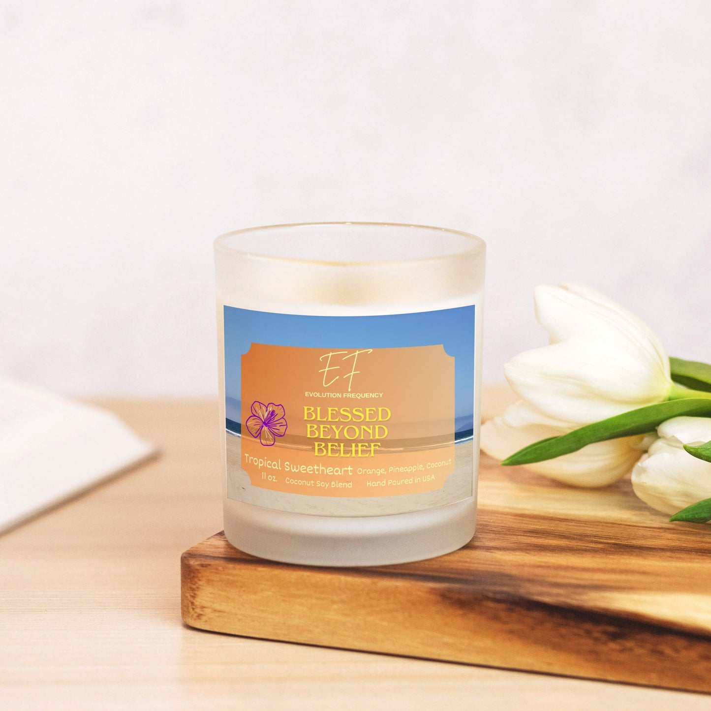 Tropical Sweetheart Candle Frosted Glass (Hand Poured 11 oz)